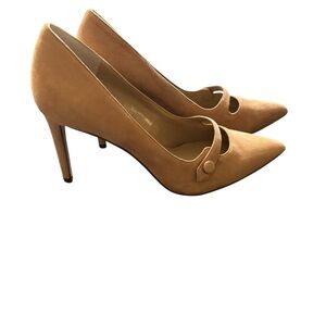 Ann Taylor Enid Suede Mary Jane Pointy Heel Pump Sz 10 Beige 3.5” Heel Business